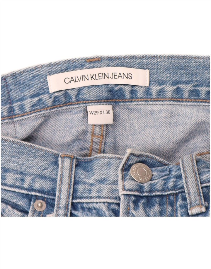 CALVIN KLEIN grafiske lige jeans til kvinder W29 L25 blå farveblok bomuld