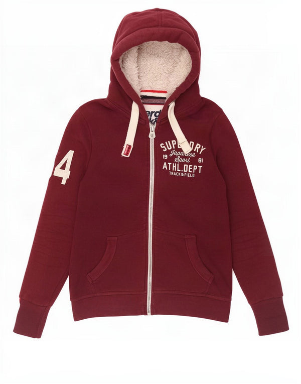 Superdry Dame grafisk hættetrøje Sweater UK 10 Lille Bourgogne bomuld