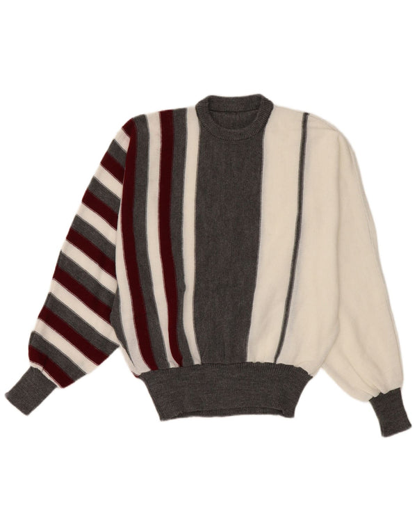 Vintage Dame Batwing Crew Neck Jumper Sweater UK 14 Medium White Striped