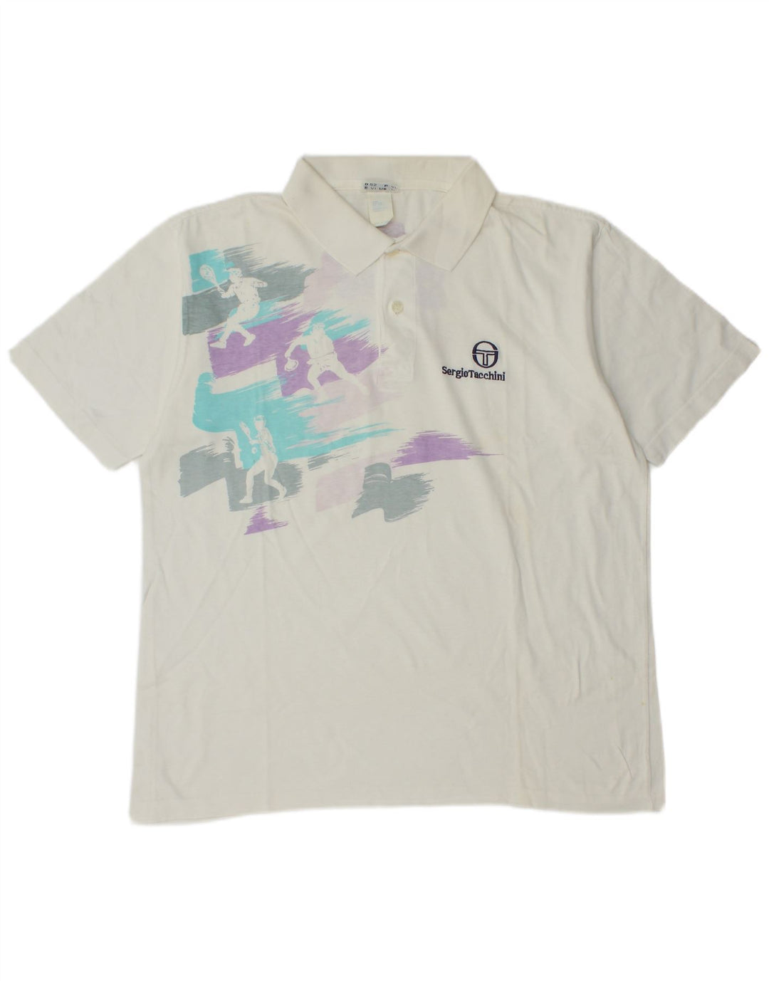 Sergio Tacchini Herre grafisk poloshirt Stor hvid Tie Dye Bomuld