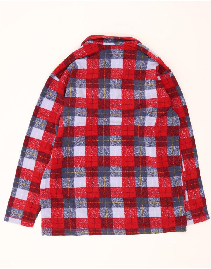 Vintage herre lynlås hals fleece jumper medium rød plaid polyester
