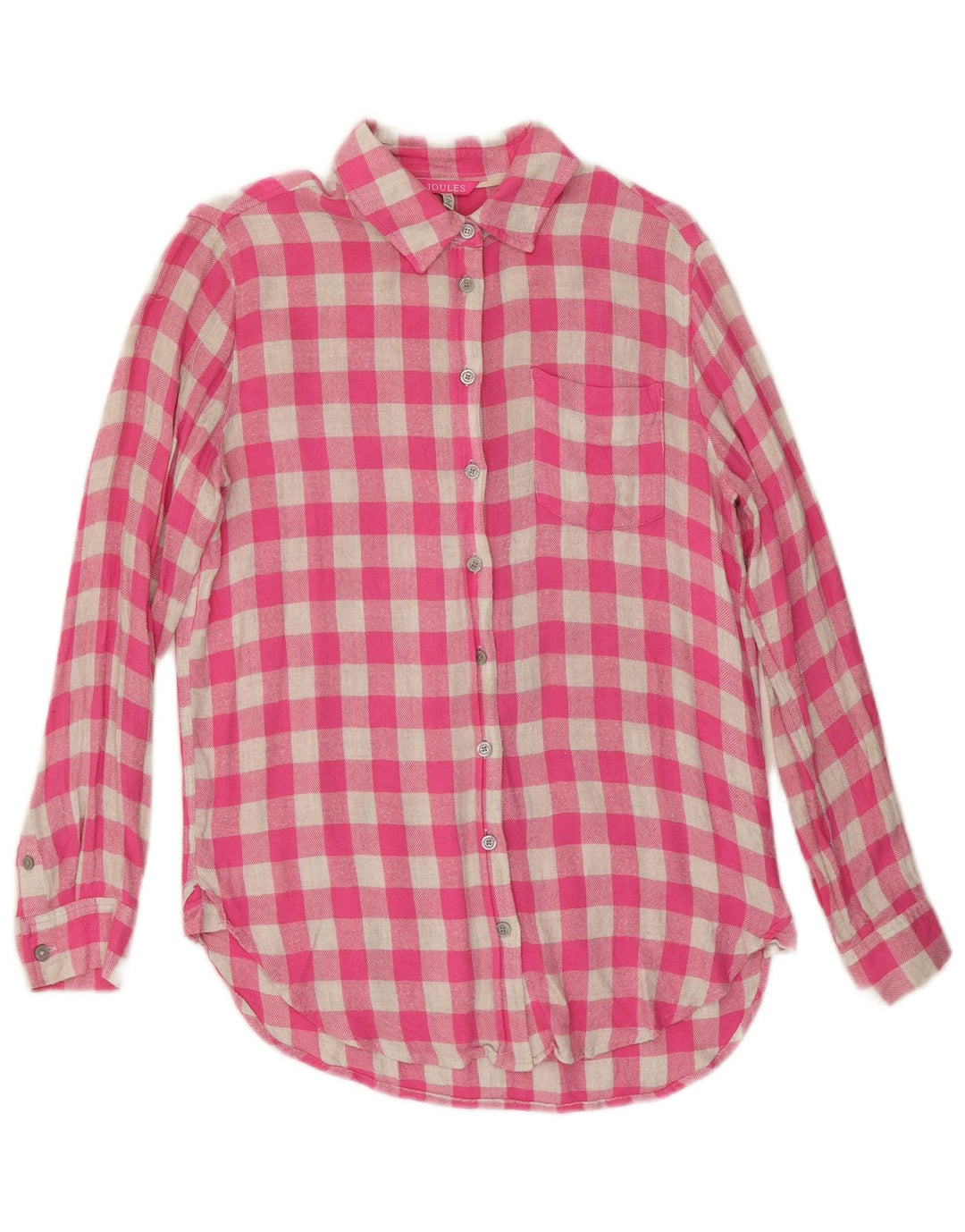 Joules Dame Oversized Flannel Shirt UK 10 Small Pink Gingham Viscose
