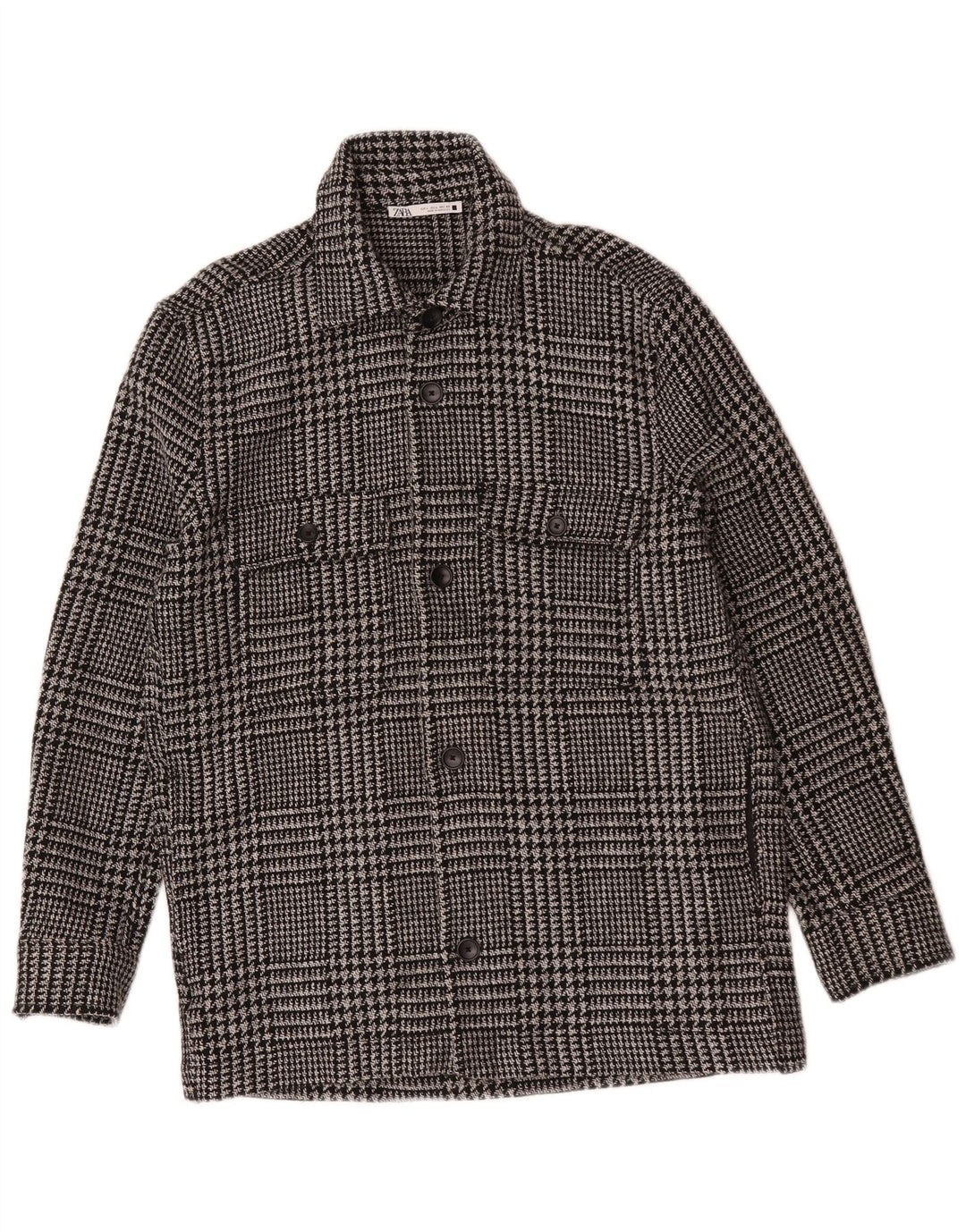 Zara Herre Utility Jacket Large Black Houndstooth Polyester