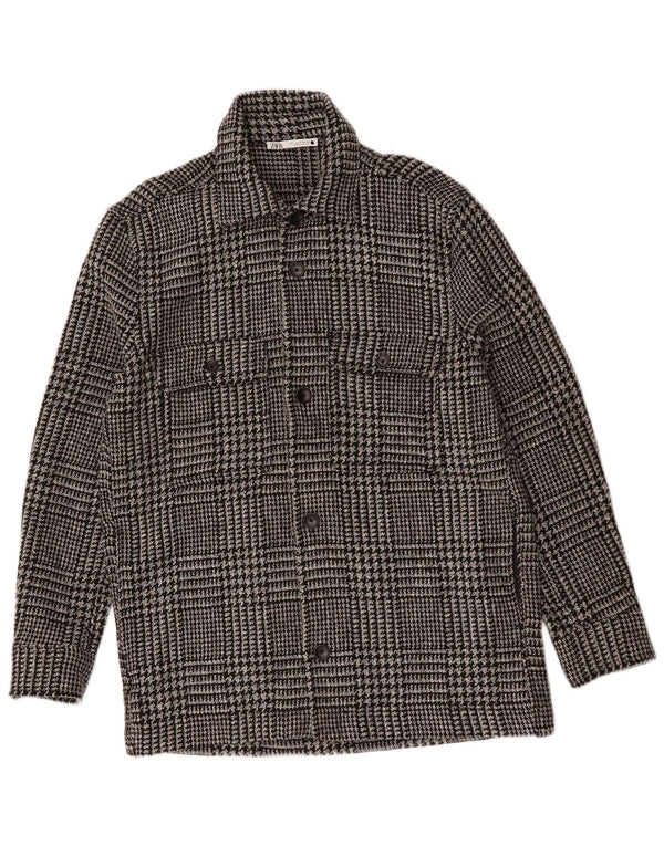 Zara Herre Utility Jacket Large Black Houndstooth Polyester