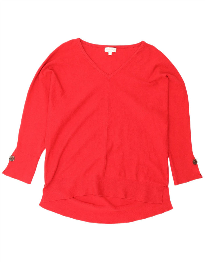 Monsoon Dame V-hals Jumper Sweater UK 16 Stor Rød Polyester