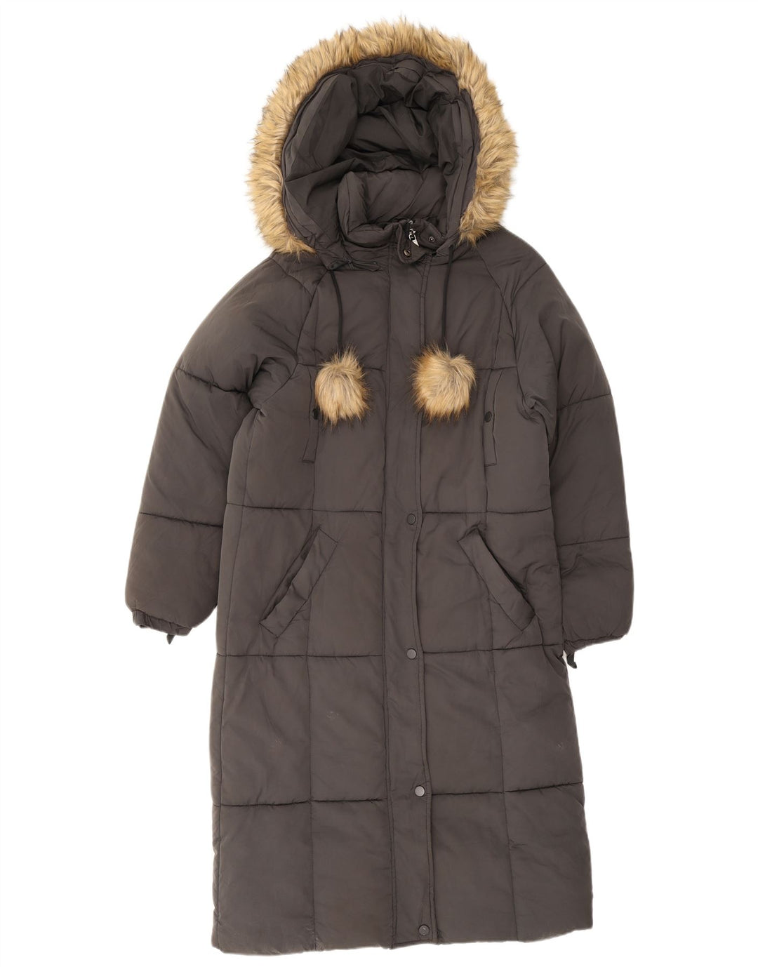 Zara Dame Hætte Oversized Polstret Frakke UK 6 XS Grå Polyester