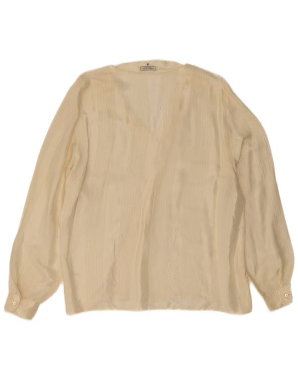 Vintage Dame Langærmet Bluse Top IT 48 XL Gul Nålestribet Acetate