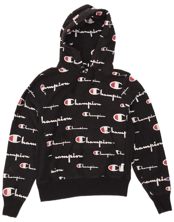 CHAMPION Herre Reverse Weave Grafisk Hoodie Jumper Lille sort bomuld