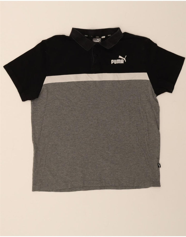 PUMA Mens Polo Shirt Large Black Colourblock Cotton Vintage Puma and Second-Hand Puma from Messina Hembry 