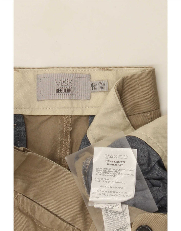 Marks & Spencer Herre Regular Chino Bukser W34 L29 Khaki Bomuld