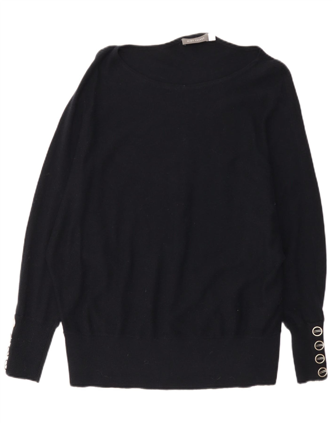 MINT FLØJEL Dame Oversized Boat Neck Jumper Sweater UK 14 Medium Sort