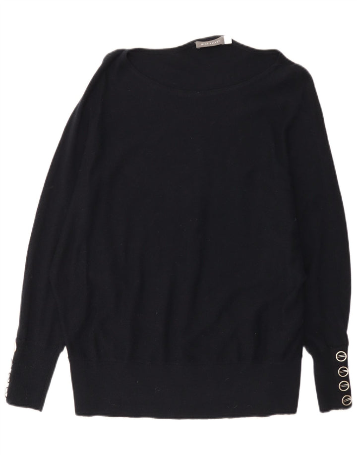 MINT FLØJEL Dame Oversized Boat Neck Jumper Sweater UK 14 Medium Sort