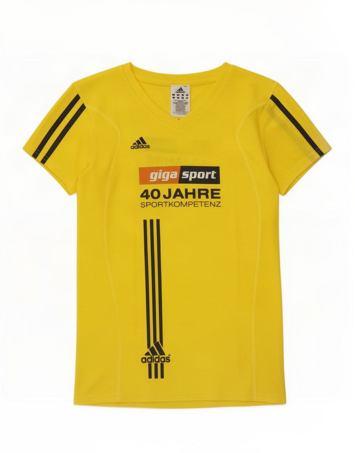 Adidas Dame Climalite Grafisk T-Shirt Top UK 10 Lille Gul Polyester
