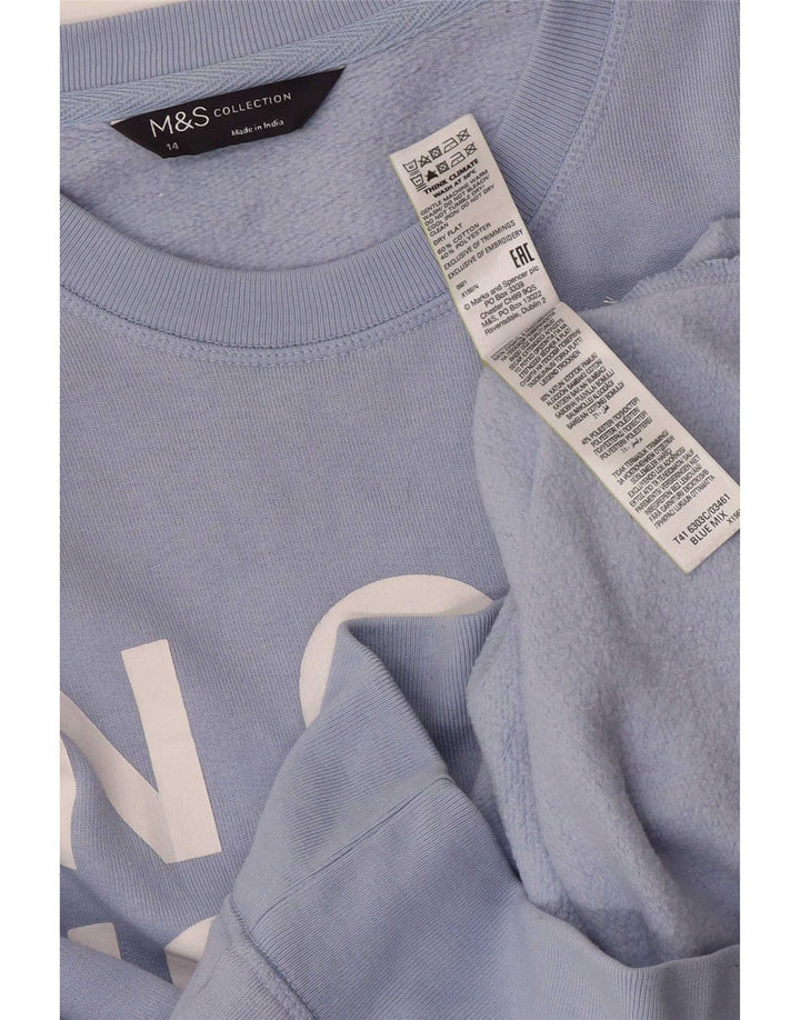 Marks & Spencer Dame Grafisk Sweatshirt Jumper UK 14 Stor Blå Bomuld