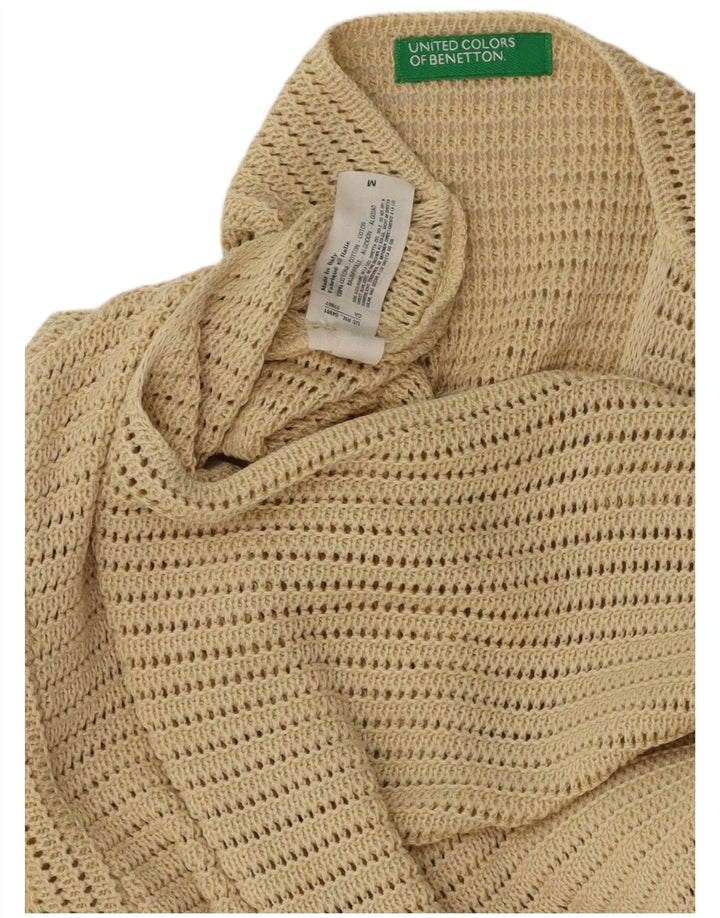 BENETTON Dame hæklet bådhals sweater UK 12 Medium Beige Bomuld