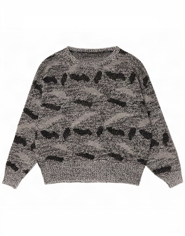 Vintage kvinders abstrakt mønster bådhals sweater UK 20 2XL sort