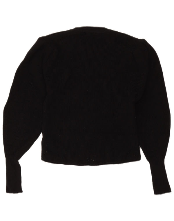 Zara Womens Crop Crew Neck Jumper Sweater UK 12 Medium Black Viscose