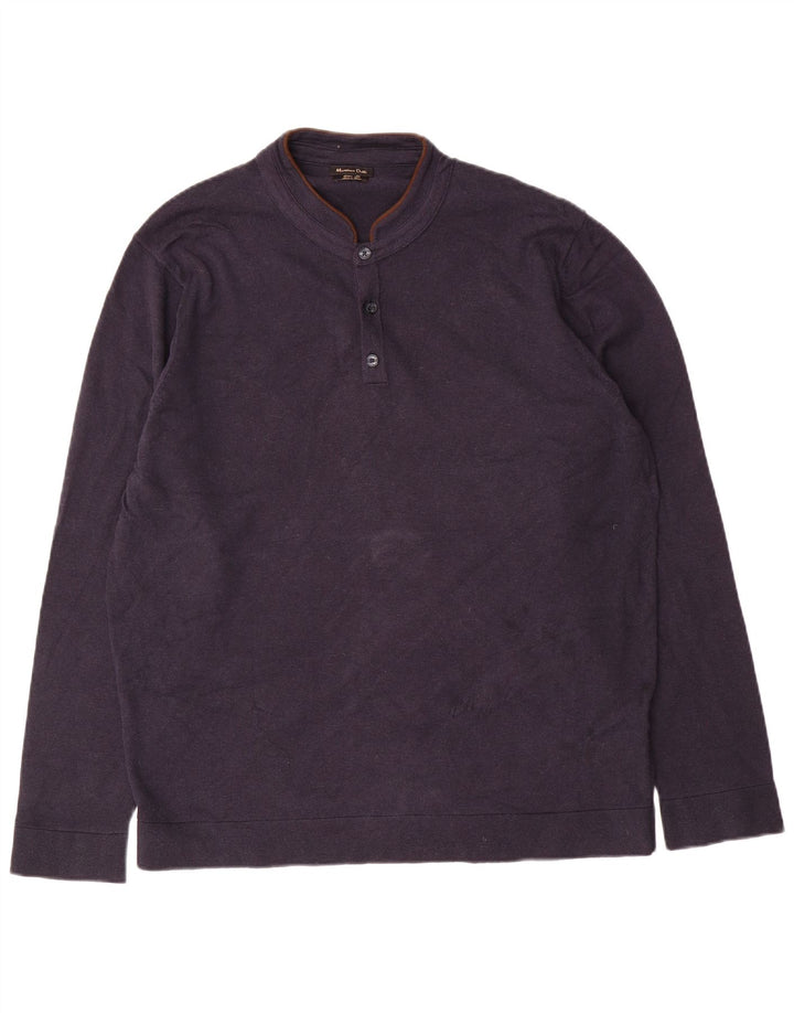 Massimo Dutti Herre Button Neck Jumper Sweater XL Navy Blue Bomuld