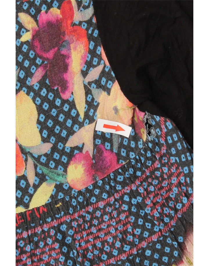 Desigual kvinders abstrakt mønster top 3/4 ærme UK 10 Lille sort viskose
