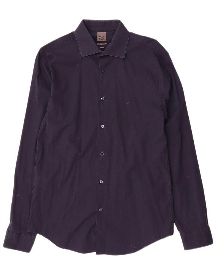 Calvin Klein Herre Slim Fit Skjorte Størrelse 40 15 3/4 Medium Navy Blue