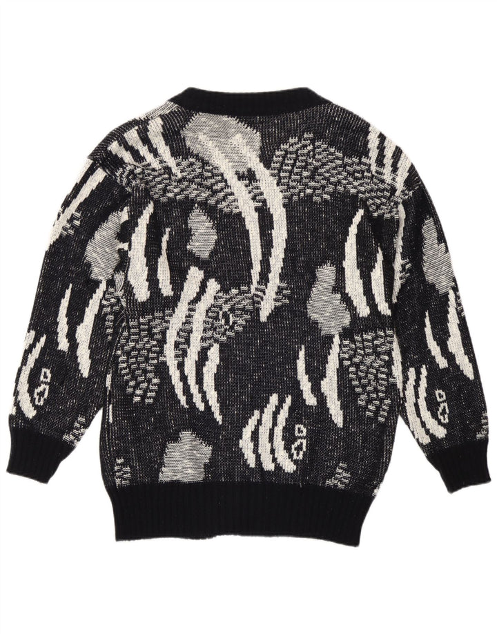 Vintage dame cardigan sweater IT 42 Medium Sort geometrisk polyakryl