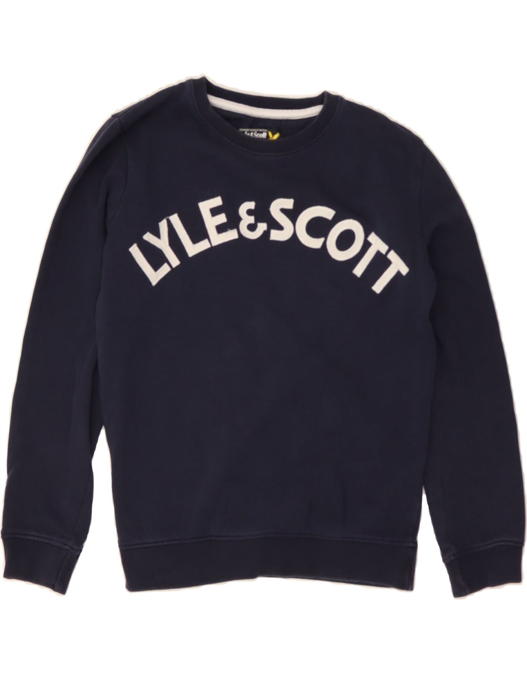 LYLE & SCOTT Boys Graphic Sweatshirt Jumper 12-13 Years Navy Blue Cotton Vintage Lyle & Scott and Second-Hand Lyle & Scott from Messina Hembry 