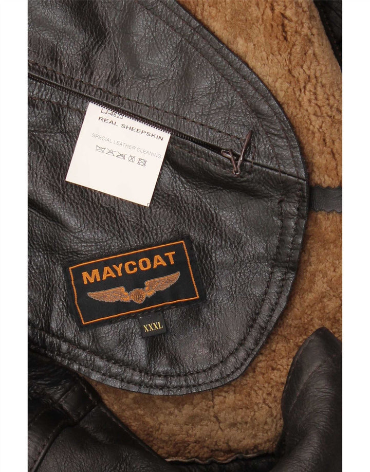 Vintage Herre Shearling Jacket UK 46 3XL Brunt fåreskind