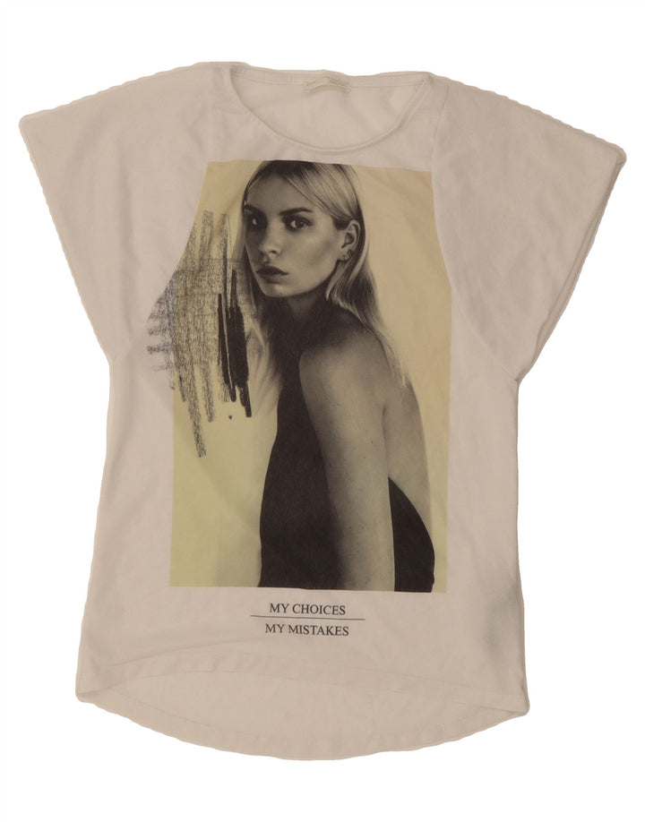 ZARA Womens Graphic T-Shirt Top UK 10 Small White Polyester Vintage Zara and Second-Hand Zara from Messina Hembry 