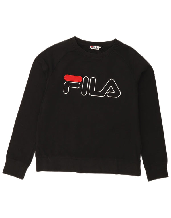 FILA Graphic Sweatshirt Jumper UK 10 Small Black Bomuld
