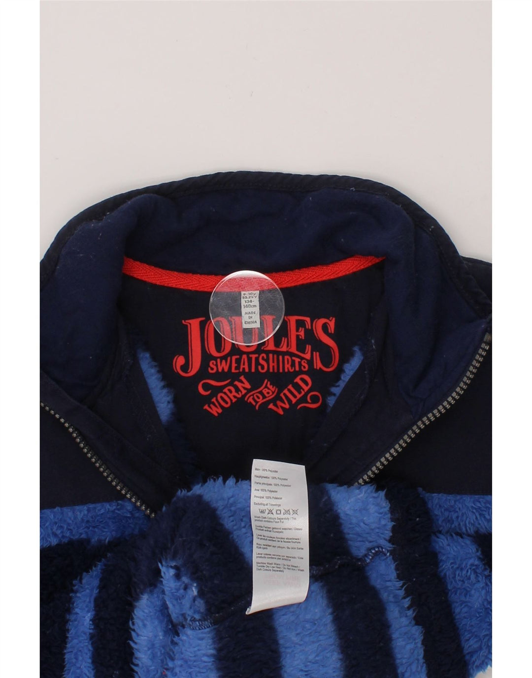 JOULES Boys Zip Neck Fleece Jumper 9-10 Years Navy Blue Striped Polyester Vintage Joules and Second-Hand Joules from Messina Hembry 