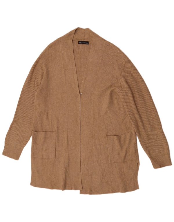 Marks & Spencer Womens Longline Cardigan Sweater UK 16 Large Brown Viscose