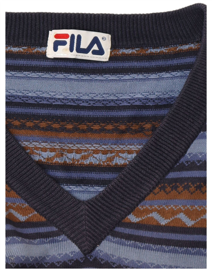Fila Herre V-hals sweater mellemblå stribet