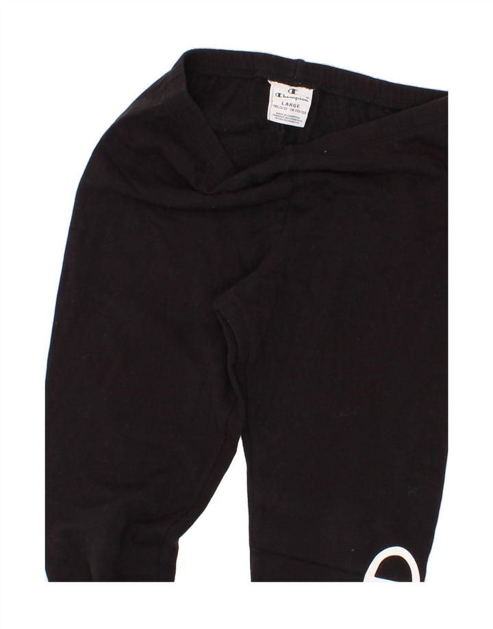 CHAMPION Girls Graphic Leggings 11-12 Years Large  Black Vintage Champion and Second-Hand Champion from Messina Hembry 