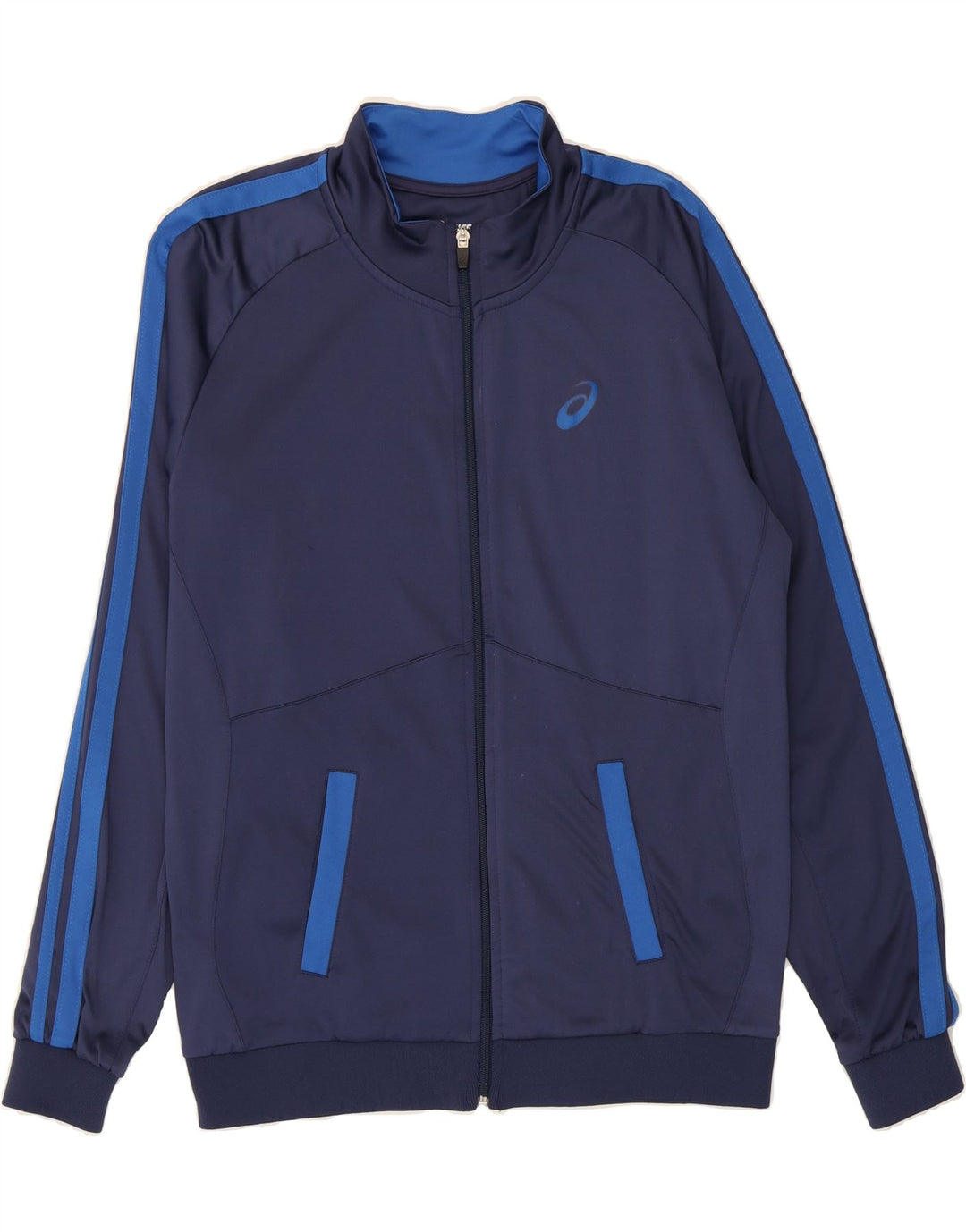 ASICS Womens Tracksuit Top Jacket UK 16 Large Navy Blue Colourblock Vintage Asics and Second-Hand Asics from Messina Hembry 