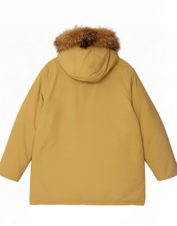 Woolrich Mens Hooded Padded Coat UK 38 Medium Beige Cotton