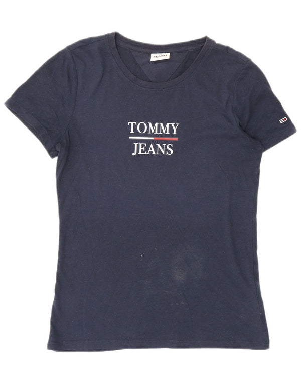 Tommy Hilfiger Dame Grafisk T-Shirt Top UK 10 Small Navy Blue Bomuld