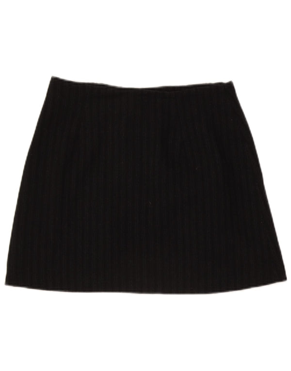 C'EST COMMECA Womens Mini Skirt UK 12 Medium W28 Black Striped Wool