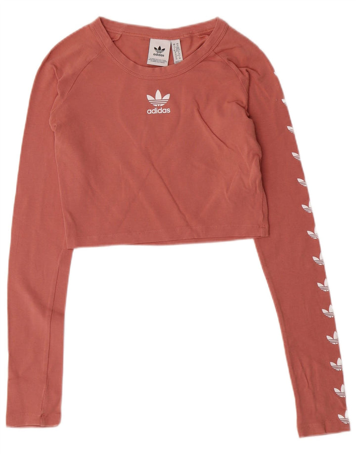 ADIDAS Dame Crop Grafisk Top Langærmet UK 6 XS Pink Bomuld