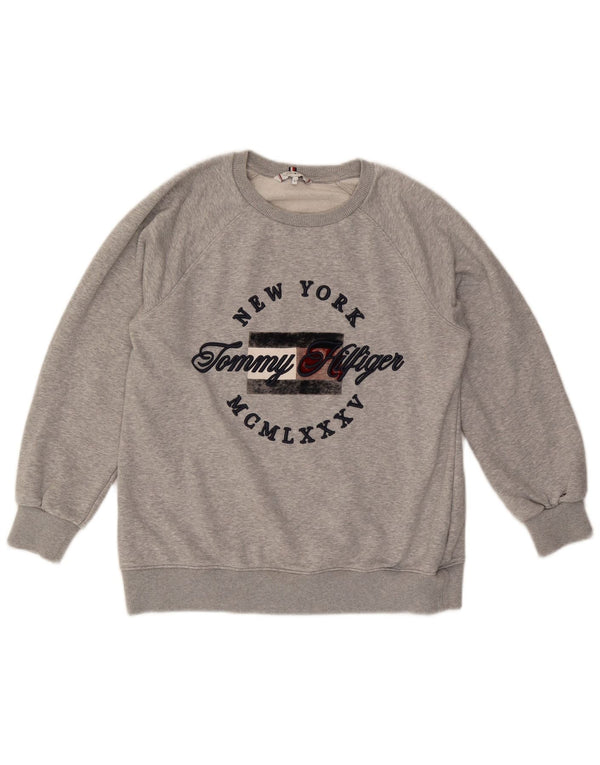 TOMMY HILFIGER Dame Oversized grafisk sweatshirt Jumper UK 10 Small Grå