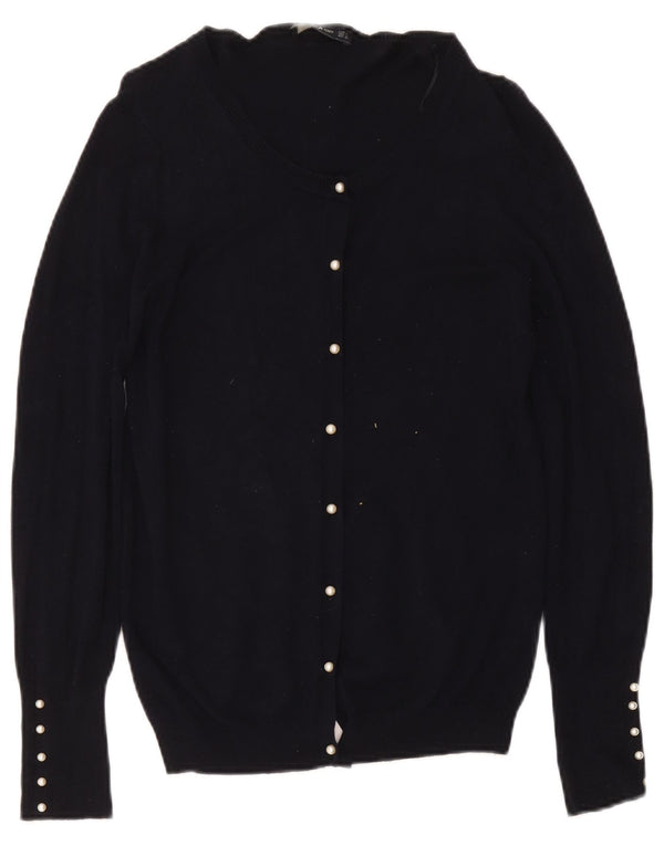 Zara Dame Cardigan Sweater UK 14 Large Navy Blue Viscose