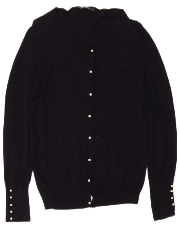 Zara Dame Cardigan Sweater UK 14 Large Navy Blue Viscose