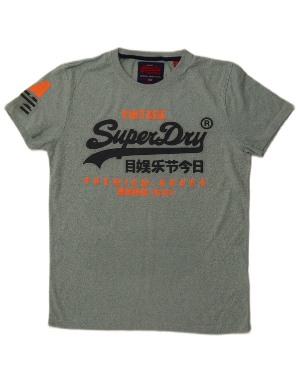 SUPERDRY Herre grafisk T-shirt Top Medium Grøn Flecked Bomuld