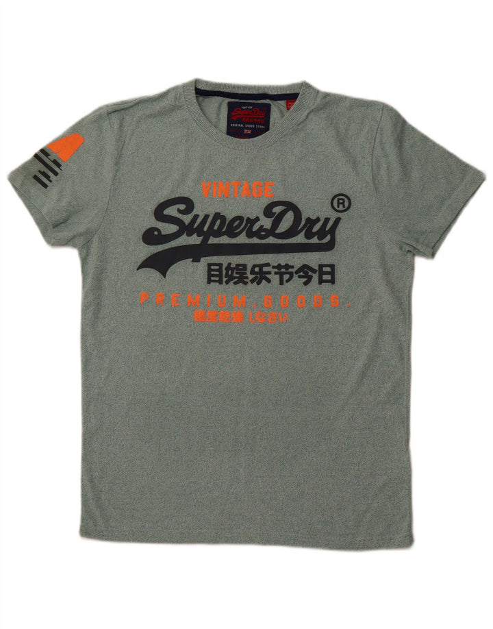 SUPERDRY Herre grafisk T-shirt Top Medium Grøn Flecked Bomuld