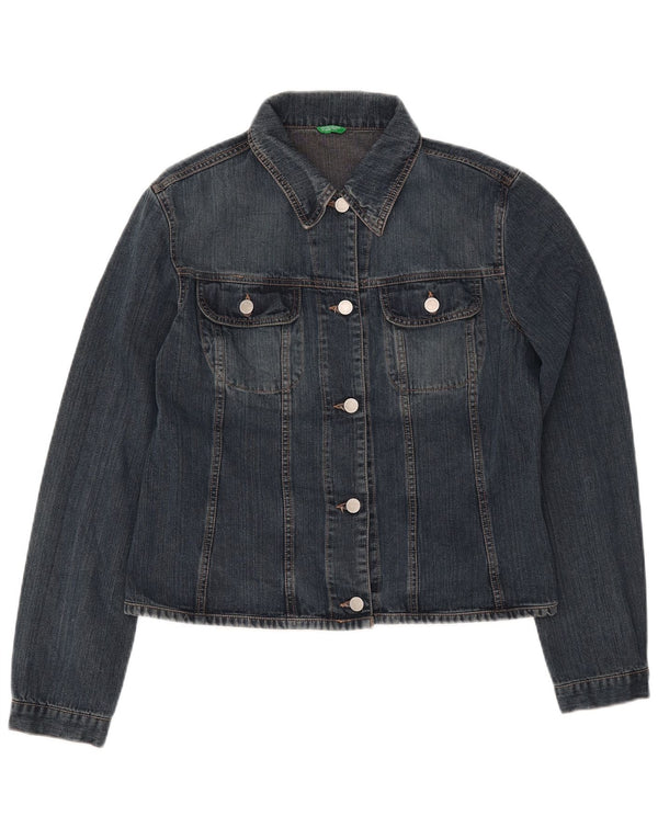 BENETTON Dame Crop Denim Jacket UK 16 Stor Blå Bomuld