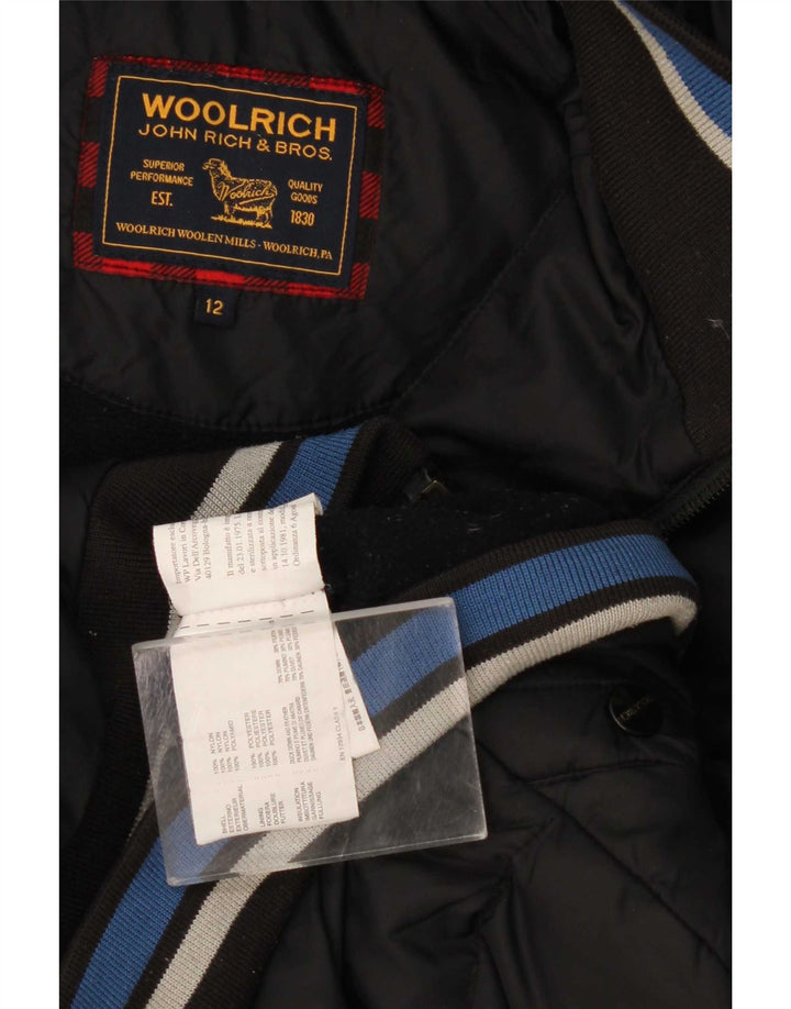 Woolrich drenge grafisk polstret hættejakke 11-12 år sort nylon