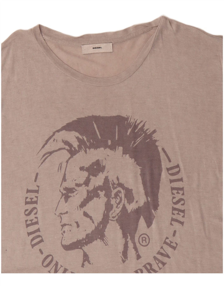 Diesel Dame Grafisk T-Shirt Top UK 18 XL Beige Klassisk