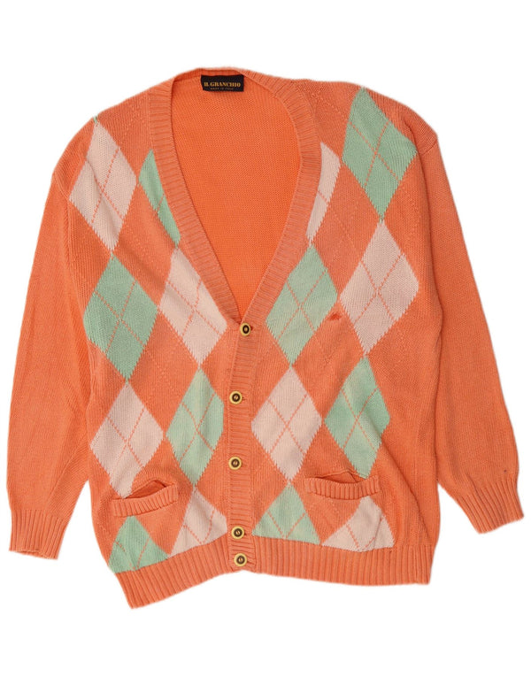 IL GRANCHIO Herre Cardigan Sweater Large Orange Argyle/Diamond