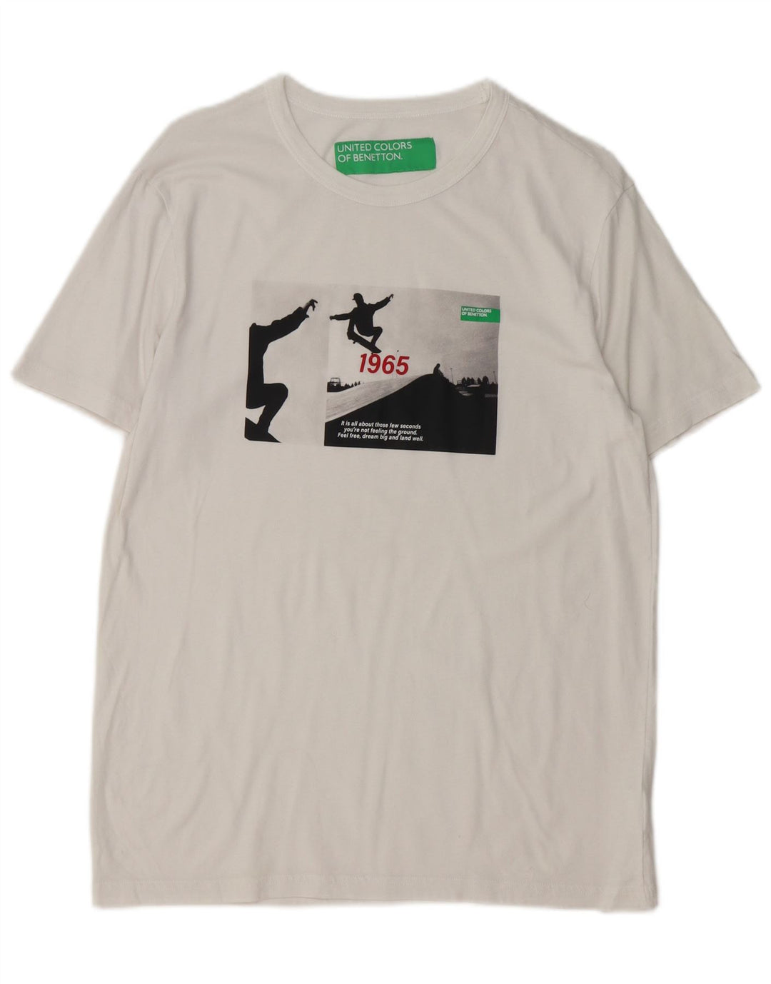 Benetton Herre grafisk T-shirt Top Stor hvid bomuld