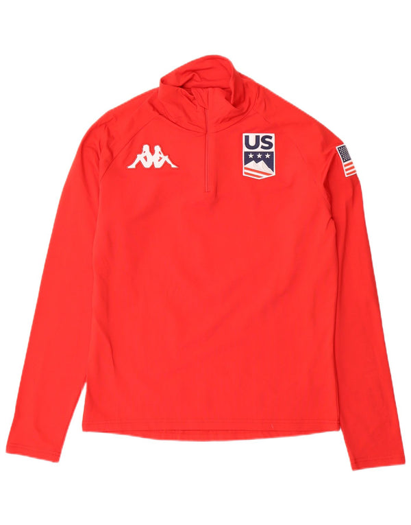 Kappa Herre Grafisk Zip Neck Pullover Træningsdragt Top Medium Rød Polyester