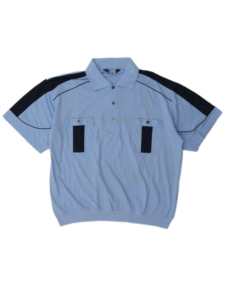 Vintage herre poloshirt XL Blå Colourblock